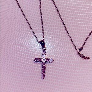 Gold and pink shiny diamond cross necklace